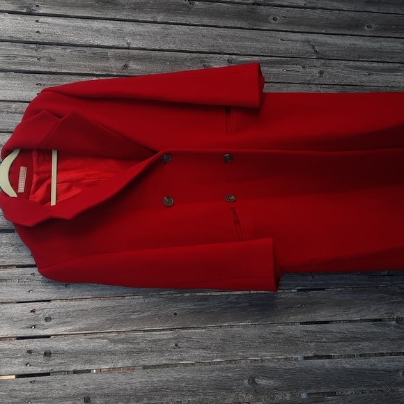 Vintage Red Wool Coat 14 Perry Ellis Portfolio - Picture 4 of 6